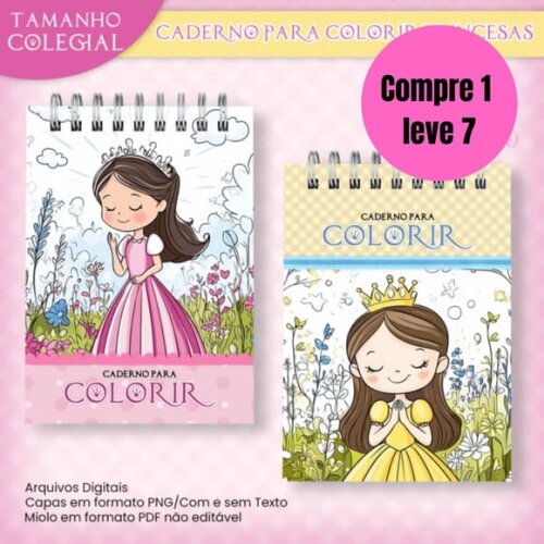 Arquivo Digital Caderno Colegial Colorir Princesas -6474