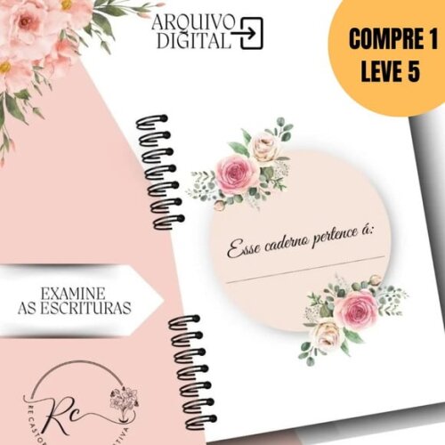 Arquivo Digital Caderno Permanente 2026 Floral Rosa -5500