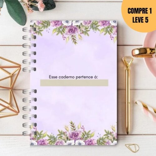 Arquivo Digital Cadernos de Anotações Floral Lilás -1865
