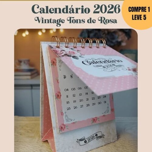 Arquivo Digital Calendário 2026 Vintage Tons de Rosa -4471