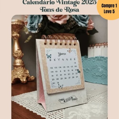 Arquivo Digital Calendário Vintage 2025 Tons de Rosa -562