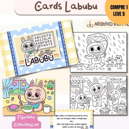 Arquivo Digital Cards para Colorir Monstrinho Labubu -3648