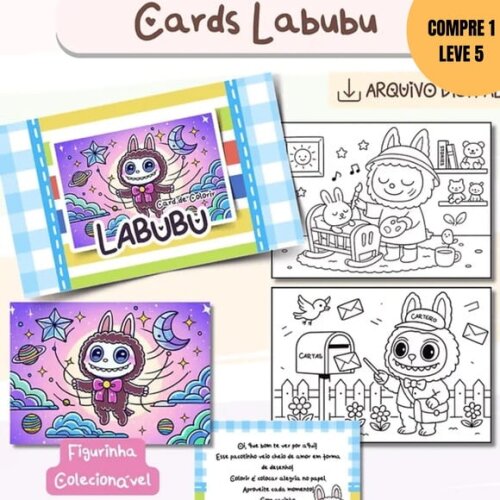 Arquivo Digital Cards para Colorir Monstrinho Labubu -3648