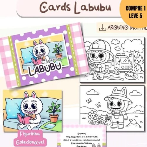Arquivo Digital Cards para Colorir Monstrinho Labubu -3648