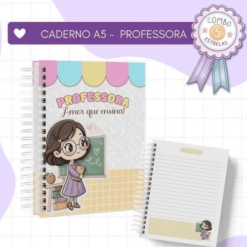 Arquivo Digital Combo 5 Estrelas Caderno Professora A5 -4747