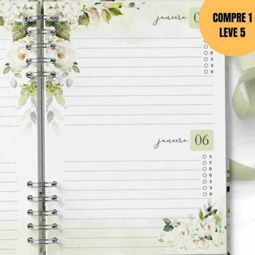 Arquivo Digital Combo 6 Agendas 2026 Floral Rosas Brancas