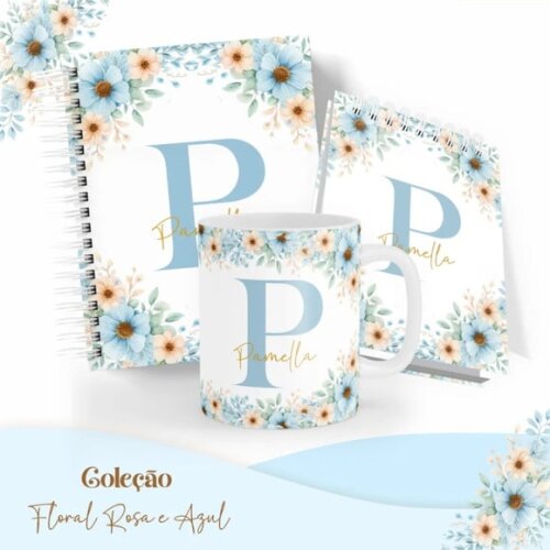 Arquivo Digital Combo Floral Alfabeto Rosa e Azul -667