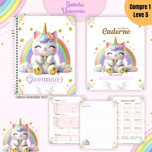 Arquivo Digital Gatinho Unicórnio Kit Escolar 2025 -1069