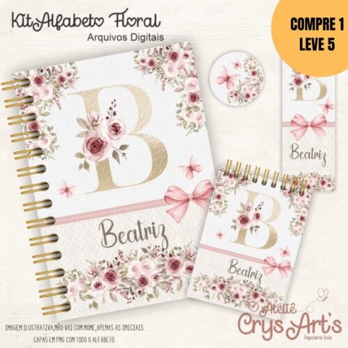Arquivo Digital Kit Alfabeto Floral Gold -5126