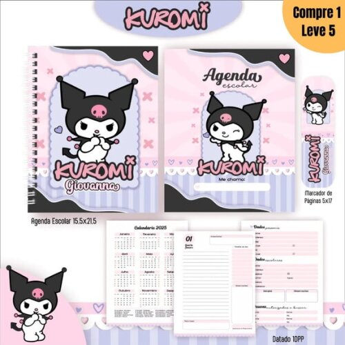 Arquivo Digital Kuromi Preto Kit Escolar 2025 -814