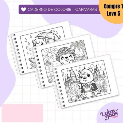 Arquivo Digital Livro de Colorir Capivaras A5 -1370