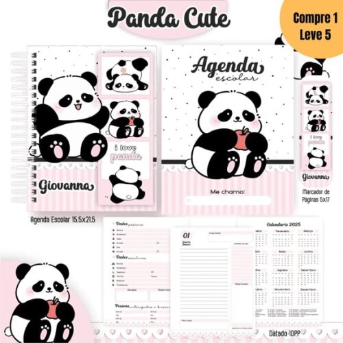 Arquivo Digital Panda Cute Kit Escolar 2025 -782