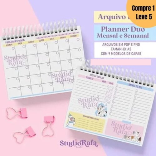 Arquivo Digital Planner Duo Gatinhos Mensal e Semanal -787