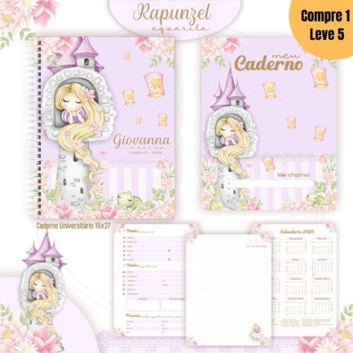 Arquivo Digital Rapunzel Aquarela Kit Escolar 2025 -1059