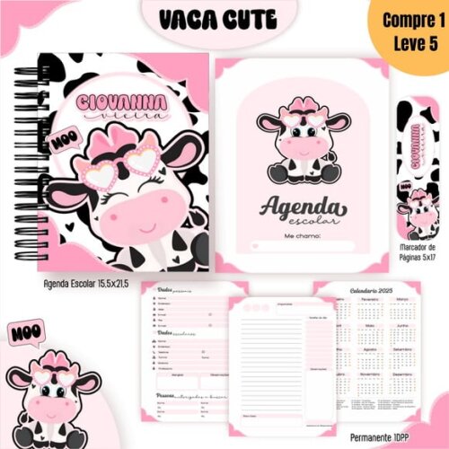Arquivo Digital Vaca Cute Kit Escolar 2025 -1018