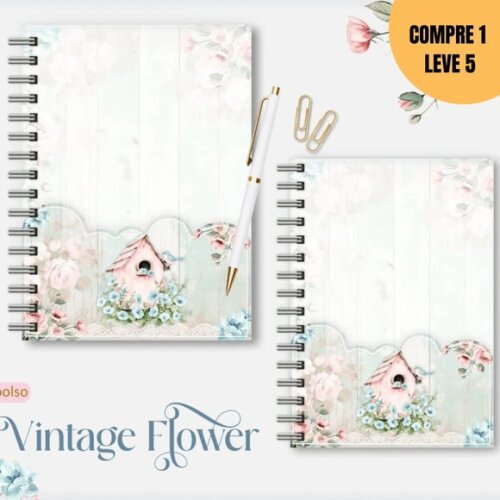 Arquivo Digital Vintage Flowers 3 Caderno A5 -1871