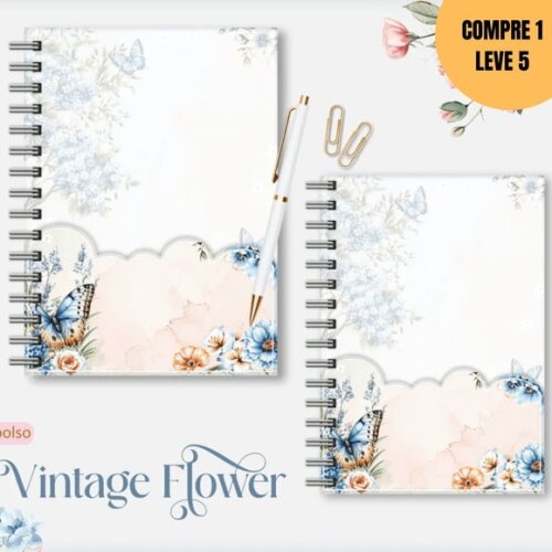 Arquivo Digital Vintage Flowers 5 Caderno A5 -2918