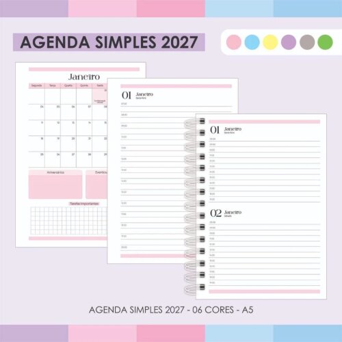 Arquivo Digital Agenda Simples 2027 06 Cores  - 7061