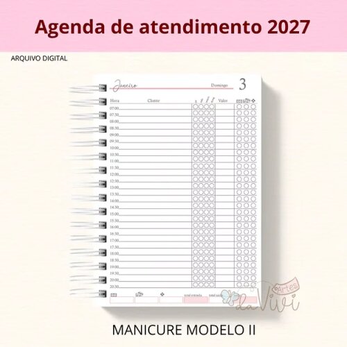 Arquivo Digital Agendamento Manicure 2027 Modelo 2  - 7070