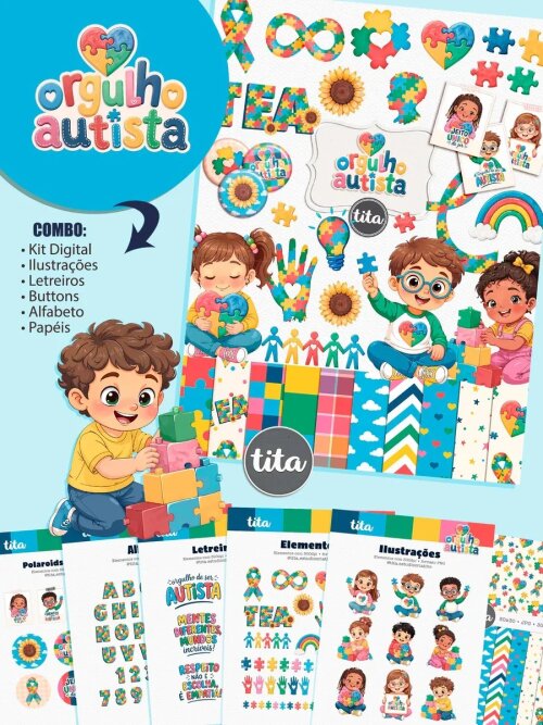 Arquivo Digital Orgulho Autista – Combo de Ilustrações e Papéis  - 7073