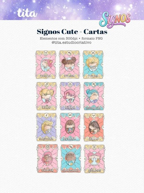 Arquivo Digital Signos Cute Combo Ilustrações e papéis  -7096