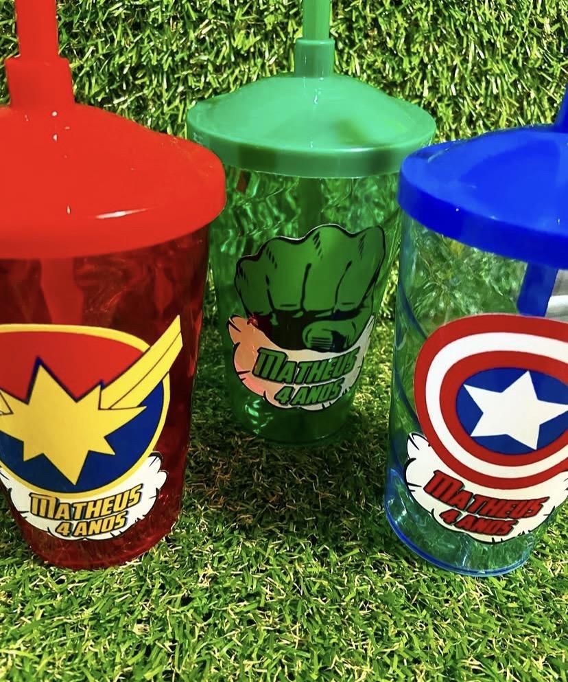 Copo com Canudo Super Herois Logo