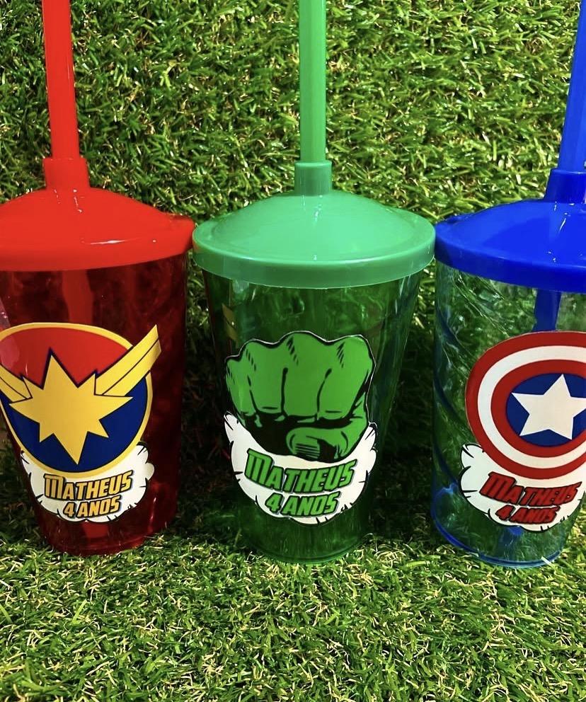 Copo com Canudo Super Herois Logo