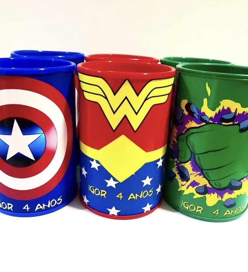Cofrinhos personalizados heróis logo