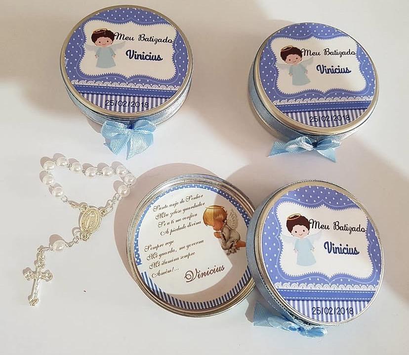 Latinha personalizada com tercinho para batizado