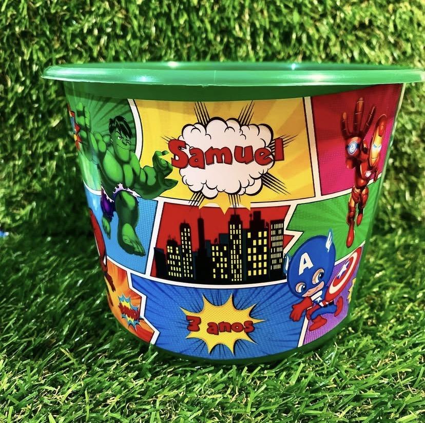Baldinho de pipoca personalizado Heróis