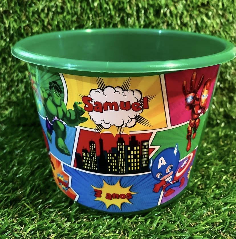 Baldinho de pipoca personalizado Heróis