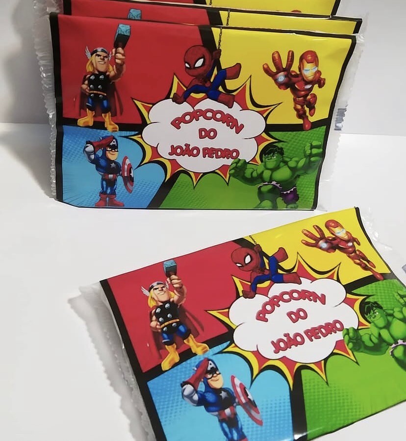 Baldinho + Pipoca personalizada Super Herois