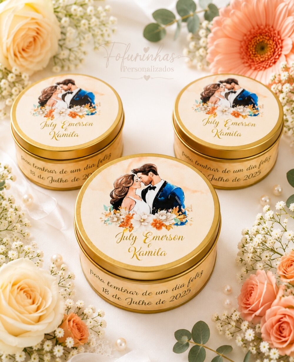 Lata de metal personalizada casamento
