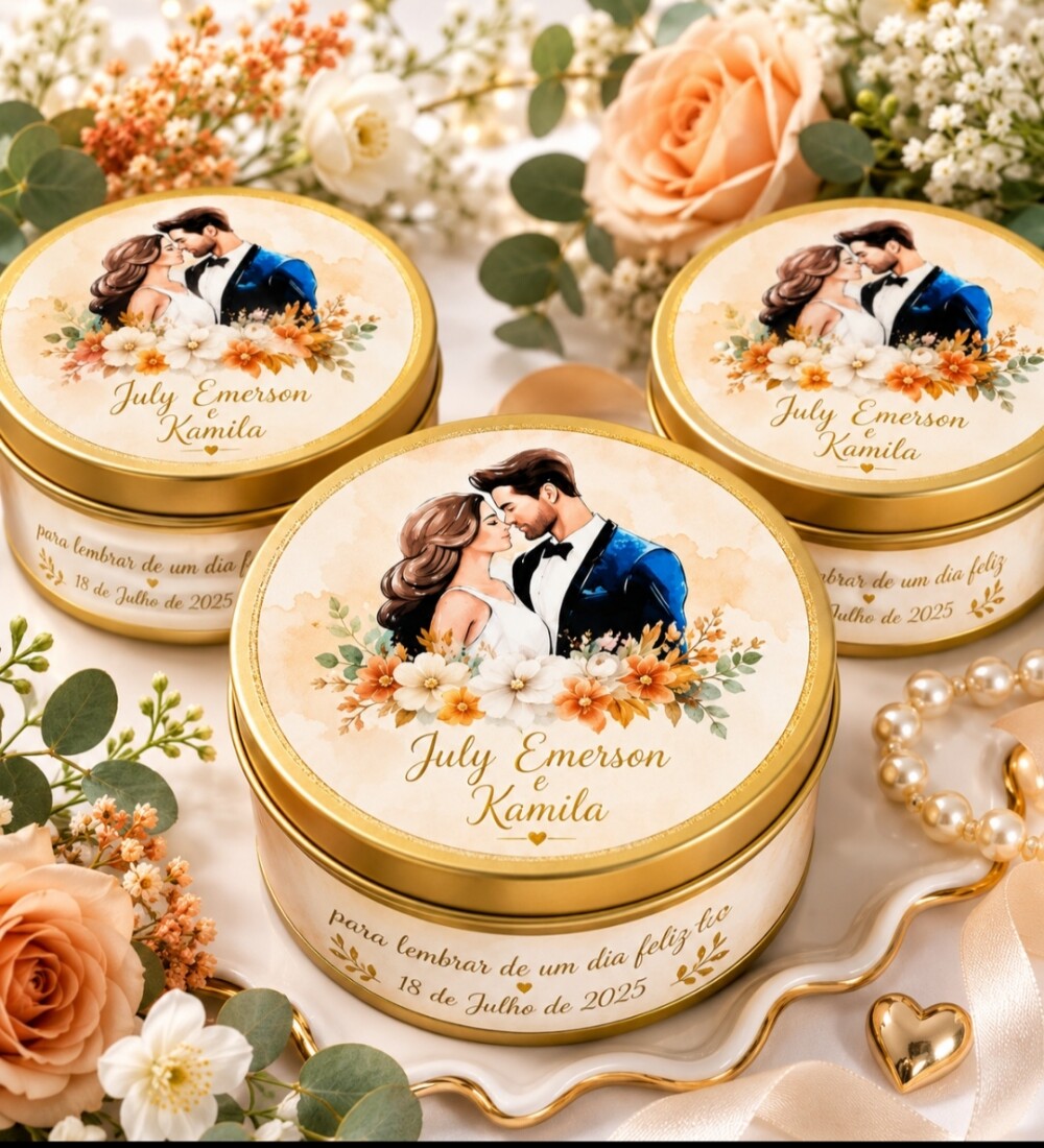 Lata de metal personalizada casamento