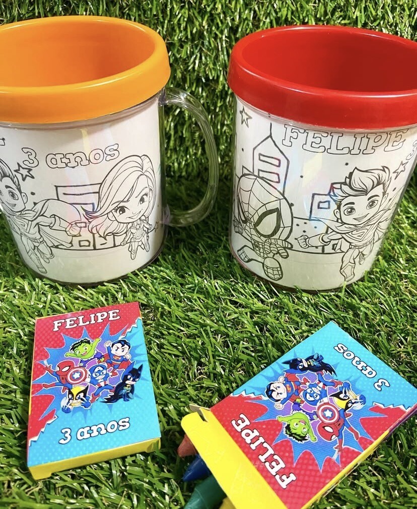 Caneca de colorir Super Heróis Baby