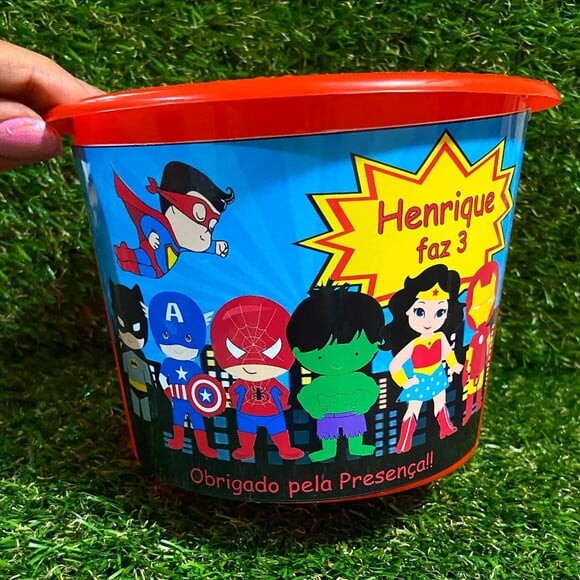 Baldinho de Pipoca Super Herois Personalizado