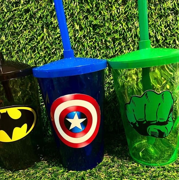 Copo com Canudo Personalizado Super Heróis 400ml