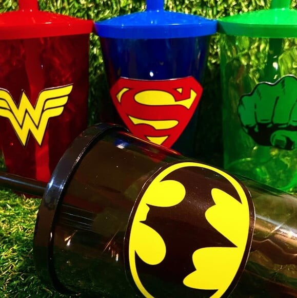 Copo com Canudo Personalizado Super Heróis 400ml
