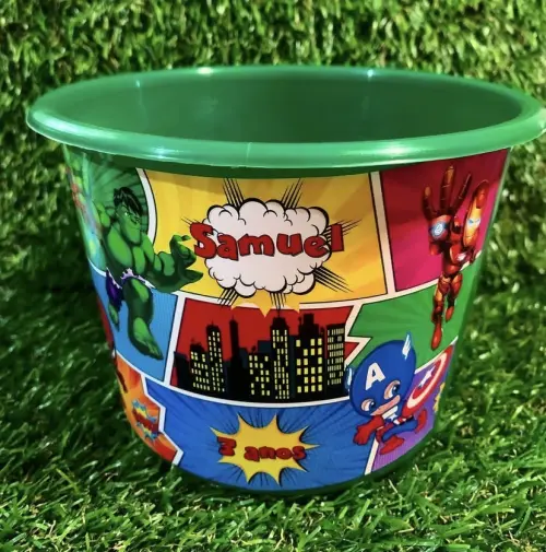 Baldinho de pipoca personalizado Heróis