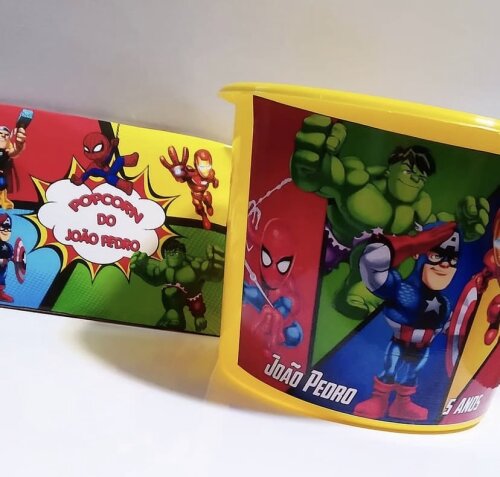 Baldinho + Pipoca personalizada Super Herois
