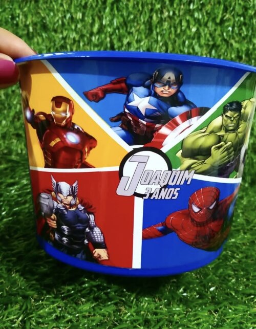 Baldinho de pipoca personalizado Super Heróis