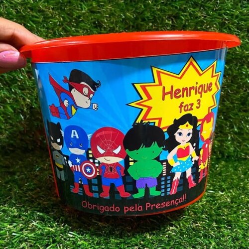 Baldinho de Pipoca Super Herois Personalizado