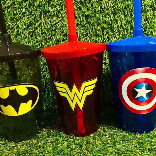 Copo com Canudo Personalizado Super Heróis 400ml