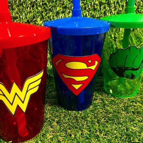 Copo com Canudo Personalizado Super Heróis 400ml