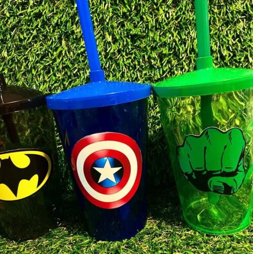 Copo com Canudo Personalizado Super Heróis 400ml