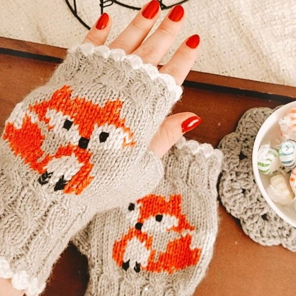 Luvas em Tricô Vintage fox