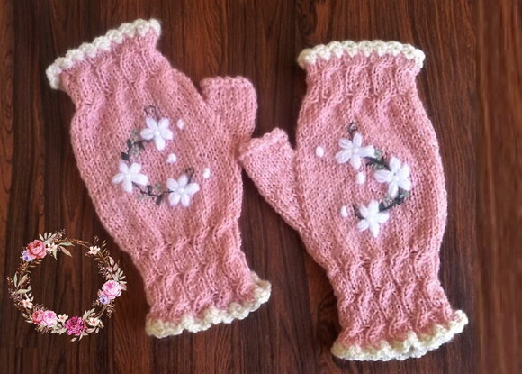 Luvas em Tricô Vintage flores (para Adulto)