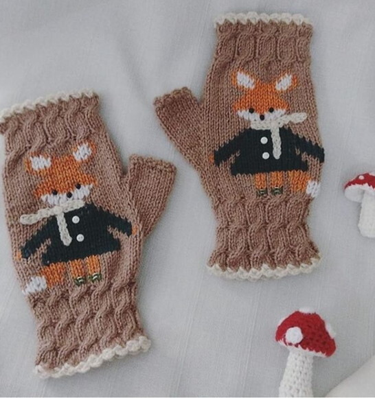 Luvas Vintage em Tricô little Fox (para Adulto)