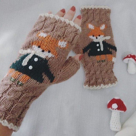 Luvas Vintage em Tricô little Fox (para Adulto)