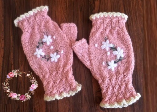 Luvas em Tricô Vintage "flores" (para Adulto)